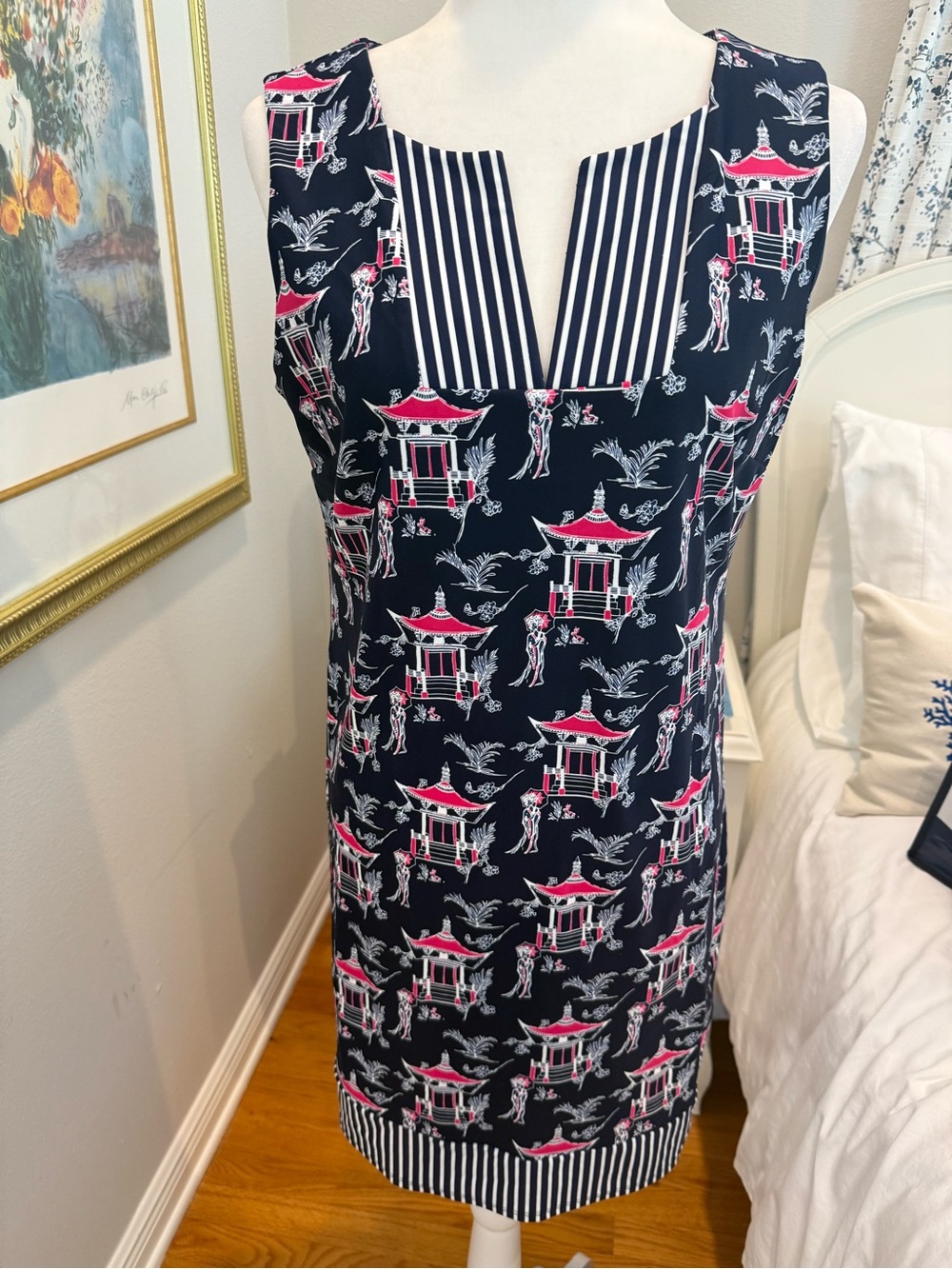 Jude Connally Navy Sleeveless Mini Dress with Pink Pagoda Print